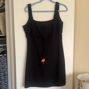 Vintage Bebe 90s Square Neck Black Mini Dress with Velvet Bow Size 8 or M